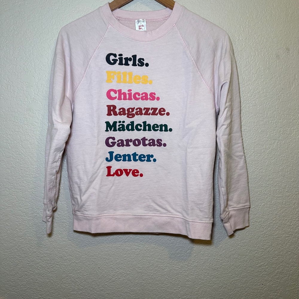 J. Crew x Girls Inc Womens M Crewneck Sweater Light Pink Girls Chicas Raglan USA